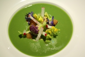 レシピ Crème de petits pois au Pouligny-Saint-Pierre